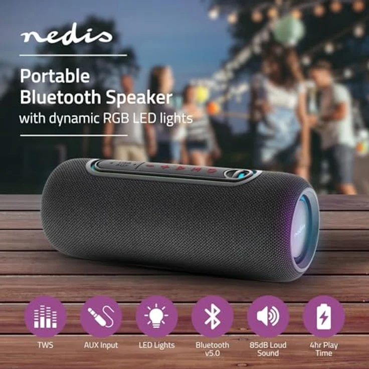 Nedis Bluetooth-Lautsprecher - max. Batteriespielzeit: 4 Std - Handgerät - 30 W - Stereo - Eingebaut, Schwarz – Bild 2