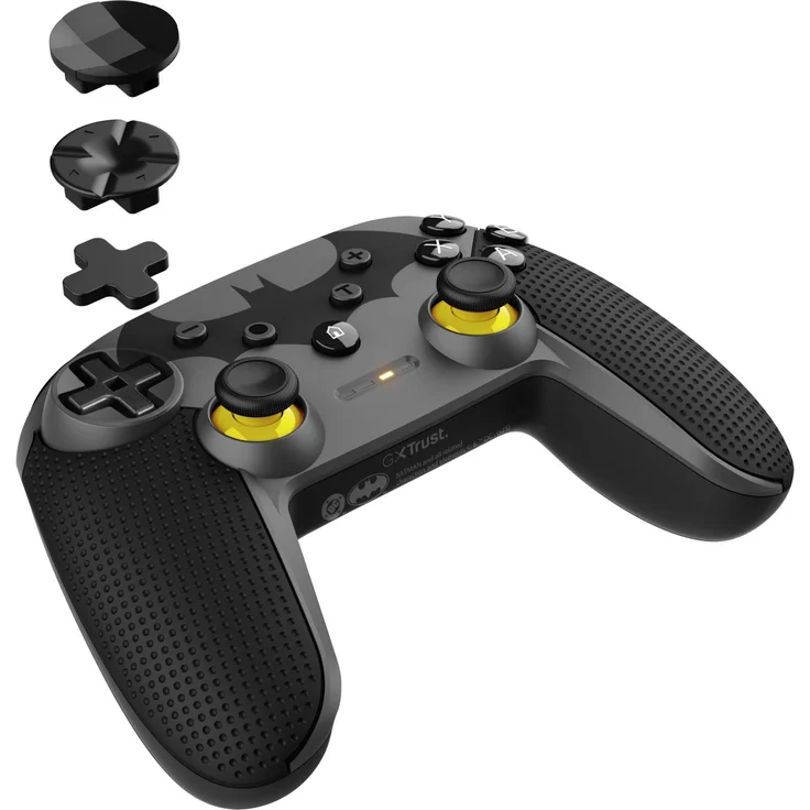 Trust MUTA Wireless Controller Batman, Multiplattform-Gaming Controller für PC, iOS, Switch und Android, gelb und schwarz, wiederaufladbar mit programmierbaren Tasten und Vibrationsfunktion