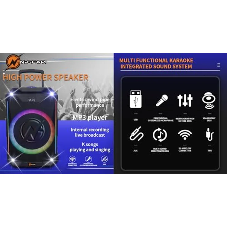 N-Gear The Flash 1540, 15-Zoll Bluetooth-Lautsprecher mit Lichtshow, Mikrofon und 500 Watt Leistung – Bild 5