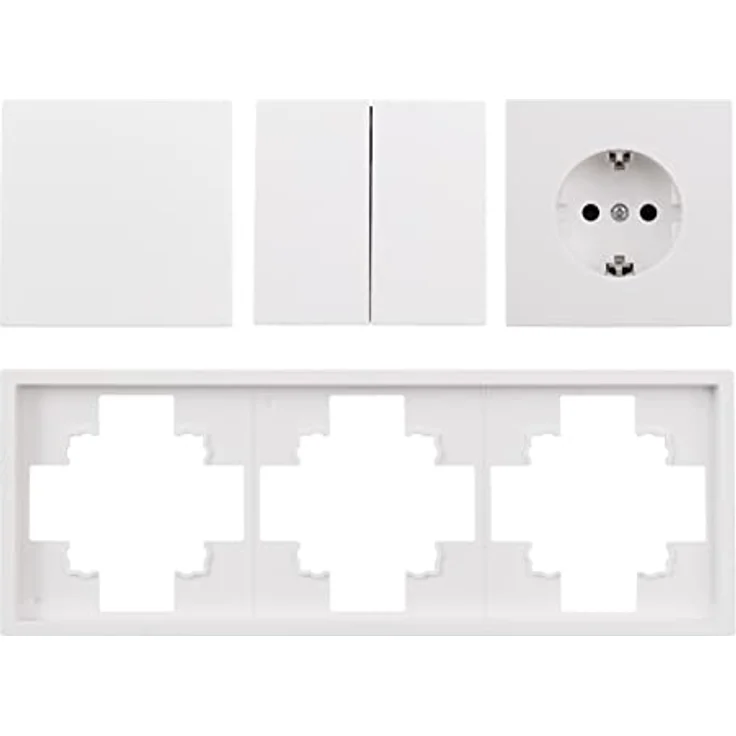 MC POWER Steckdosen- und Schalter Set SHALLOW, 4-teilig, Unterputz-Wechselschalter 250V~/10A, Schutzkontakt-Steckdose 250V~/16A, weiß matt – Bild 3