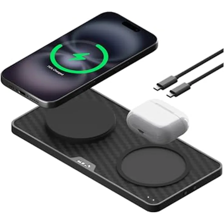 Mous Dual Ladestation Qi2, 15W Schnellladung mit MagSafe-Kompatibilität, USB-C Kabel, Aramidfaser