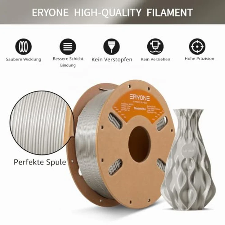 ERYONE PLA Filament 1.75 mm, 3D Drucker Filament mit Maßgenauigkeit +/- 0,03 mm, 1 kg Spule, Signal Grau – Bild 5