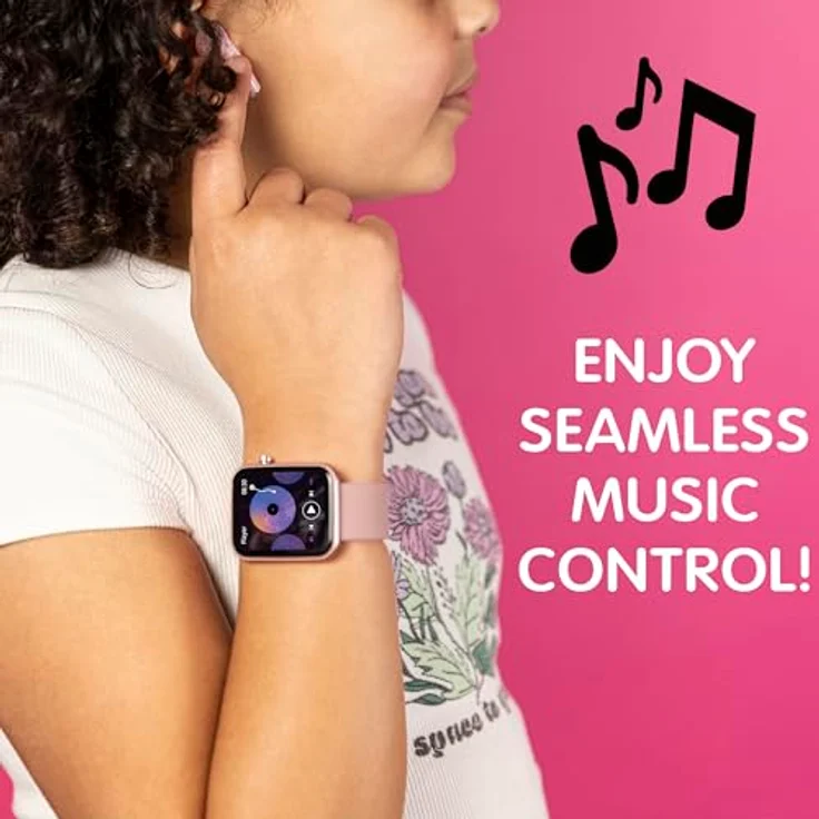 Tikkers Smart Series 13 TKS13-0031-SET, Smartwatch- und Ohrhörer-Set mit Silikonband, rosa, Schrittzähler, Herzfrequenzmesser, Bluetooth 5.2, personalisierbares Zifferblatt – Bild 5