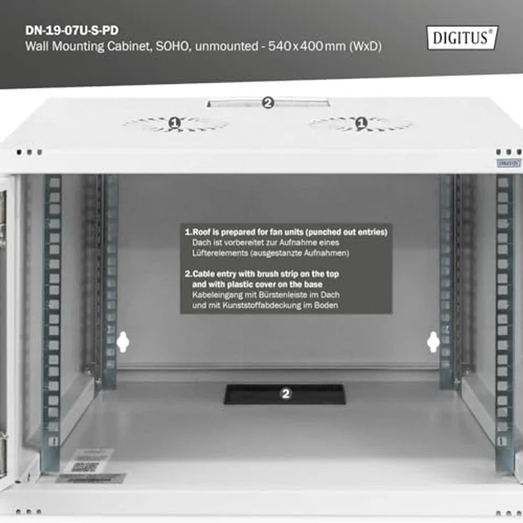 DIGITUS Netzwerk-Schrank 19 zoll 7 HE - unmontiert - Wandmontage - 400 mm Tiefe - Traglast 60 kg - Perforierte Tür – Bild 6