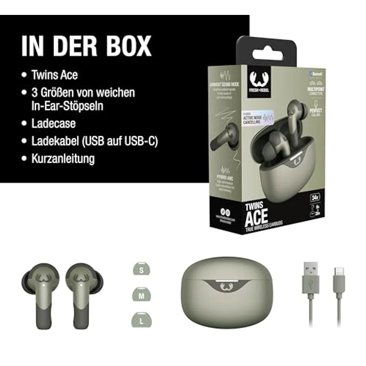 Fresh n Rebel Twins Ace In-Ear Bluetooth Kopfhörer TWS mit ANC, 34 Stunden Spielzeit, IPX4, grün, versandkostenfrei – Bild 9