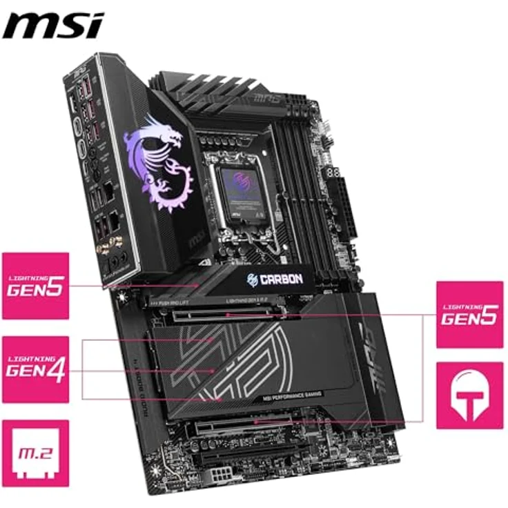 MSI MPG Z890 Carbon WiFi Mainboard, ATX - Unterstützt Intel Core Ultra Prozessoren (Series 2), LGA 1851-110A SPS VRM, DDR5 Memory Boost 9200+ MT/s (OC), PCIe 5.0 x16 & 4.0 x16, M.2 Gen5, Wi-Fi 7 – Bild 5