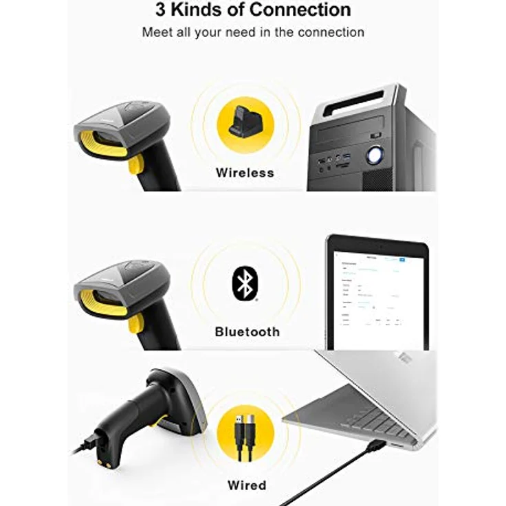 Inateck 2D Barcode Scanner Bluetooth, Wireless QR Code Scanner mit Intelligenter Ladestation, 2D Imager mit 2000 mAh Akku, Bildschirm Scannen Unterstützt, Bcst-52 in Schwarz – Bild 4