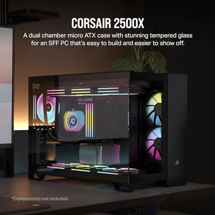 CORSAIR 2500X mATX PC-Gehäuse Aus Gehärtetem Glas - Ohne Lüfter - Zweikammer-Design - Große Kühlungsflexibilität - Kompatibel Mit Reverse Connection Motherboards - Schwarz – Bild 2