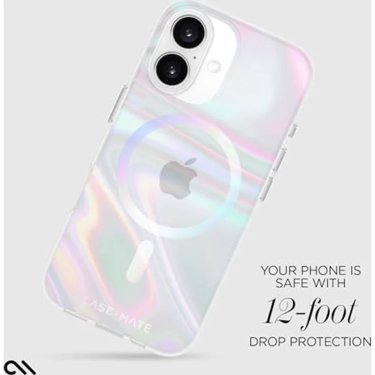 Case-Mate Soap Bubble Mag-Safe Schutzhülle für Apple iPhone 16 - Regenbogen Farbwechsel, 3,6 m Fallschutz, Mag-Safe-Ring - Transparent/Schillernd – Bild 3