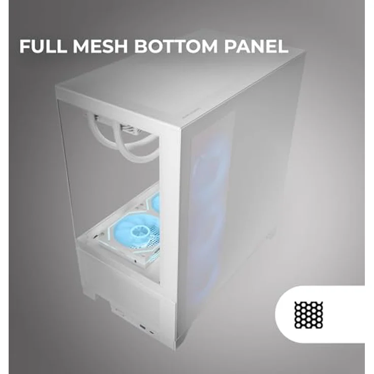 Mars Gaming MCLCDXW, Midi Tower PC, Weiß, ATX, micro ATX, Mini-ITX, gehärtetes Glas, Gaming mit IPS Display und RGB Beleuchtung – Bild 4