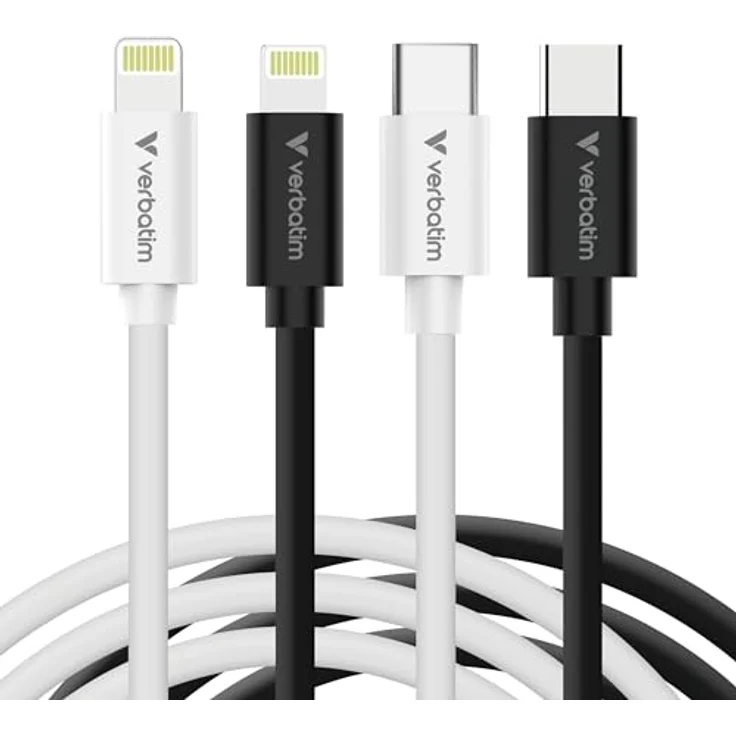 Verbatim 32392 Essentials Sync & Charge Kabel, 1 m, USB-C auf Lightning, 2er-Pack in Schwarz und Weiß, bis zu 27 Watt Ladeleistung, 480 Mbit/s Datenübertragung – Bild 1