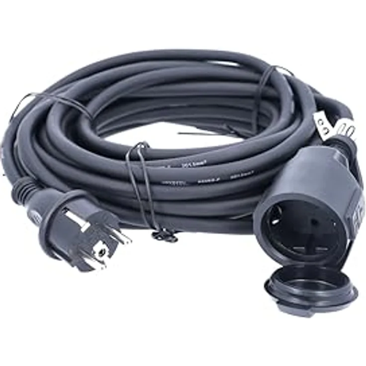 as – Schwabe Gummi-Verlängerungsleitung – 10 m Kabel mit Schutzkontaktstecker und Schutzkontaktkupplung inkl. Schutzkappe ''– 230 V, 16 A Verlängerungskabel – IP44 – Schwarz I 60310 – Bild 6