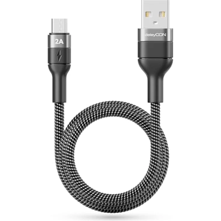 deleyCON 0,5m Micro USB Kabel, Kurz Ladekabel USB-A auf Micro-USB, 5V/2A für schnelles Laden, geflochtenes Nylonkabel mit Knickschutz, kompatibel mit Handy, Smartphone, Tablet und Kamera – Bild 3