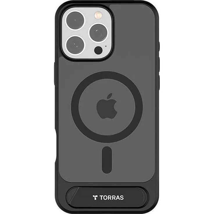 Torras Pstand Hülle für iPhone 16 Pro Max, Schwarz, mit magnetischem Design, 360° Airbag-Schutz und starker Sturzsicherheit