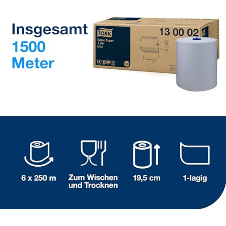 Tork Standard-Papierwischtücher Blau W6, Papierrolle, 6 × 250 m, 130002 – Bild 2