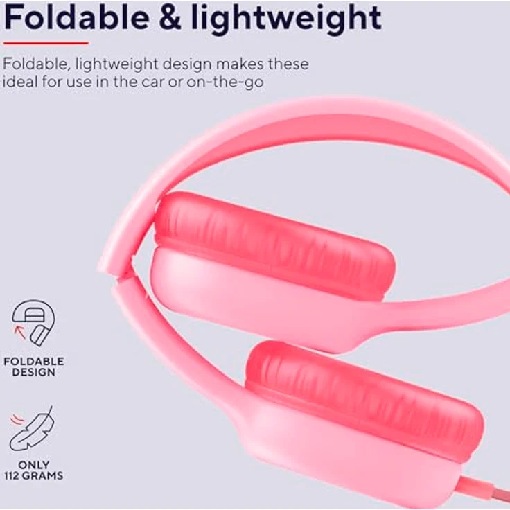 Trust Nouna Kinder Kopfhörer mit Kabel, Lautstärkenbegrenzer (85dB), On Ear Faltbares Headset mit Mikrofon, 3.5mm Klinke, Aufkleber, Rosa – Bild 5