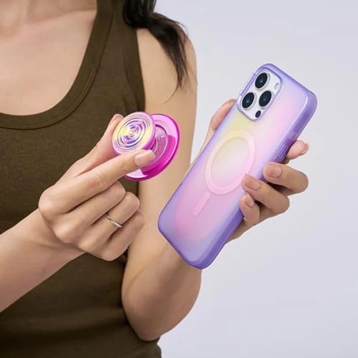 PopSockets PopGrip für MagSafe mit Kickstand, magnetischem Ständer, sicherem Halt und swappable Top - Ripple Iridescent Absinthe – Bild 4