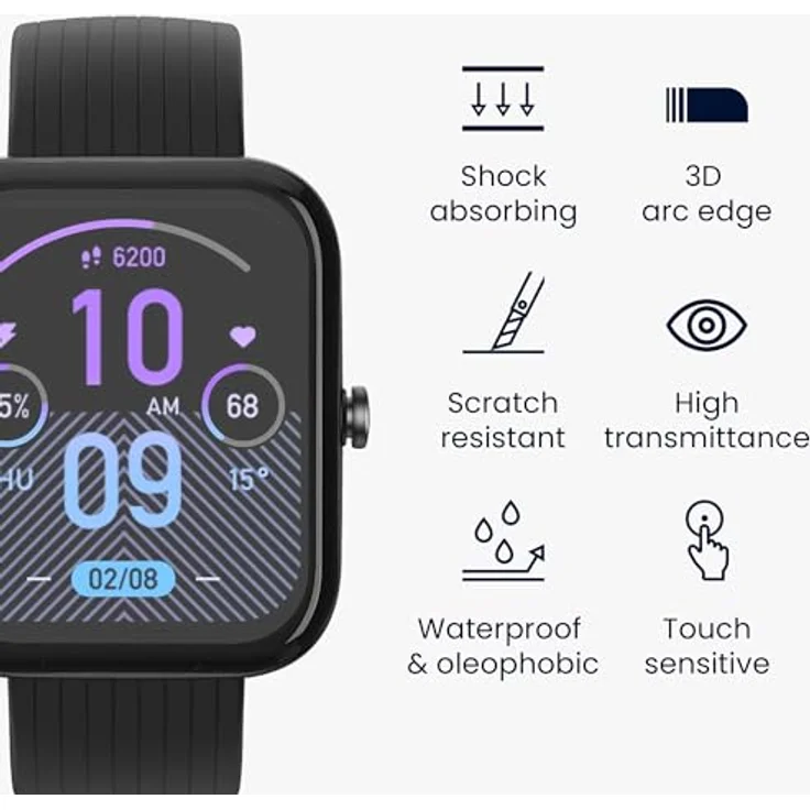 kwmobile 2X Transparente Displayschutzfolie für Huami Amazfit Bip 3 Pro - Stoßfest und Anti-Fingerabdruck - PMMA-Material - Einfache Installation – Bild 3