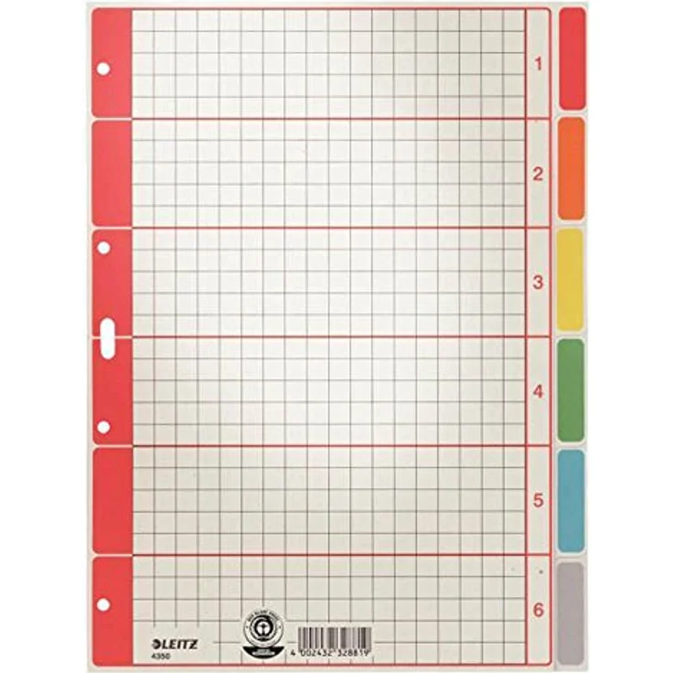 Leitz 4350-00-85 Karton Register, A4, blanko, 6-teilig, grau mit farbigen Taben – Bild 1