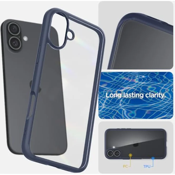 Spigen iPhone 16 Hülle [Anti-Yellowing] Ultra Hybrid Case Transparent Dünn Slim - Navy Blue – Bild 3