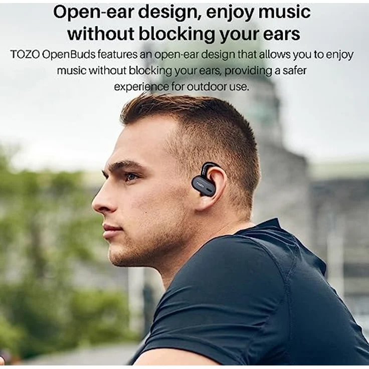 TOZO Open Buds Leichte Bluetooth Kopfhörer Kabellos 5.3 mit Mehrwinkelverstellung, Offenes Ohrdesign für langanhaltenden Komfort, Kristallklare Anrufe während der Fahrt, Schwarz – Bild 4