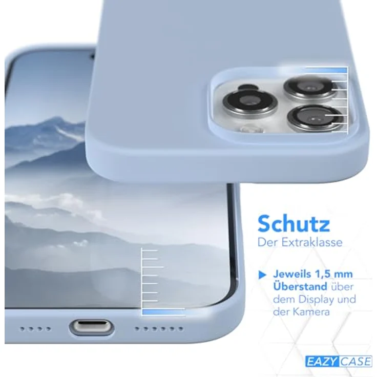 EAZY CASE Premium Silikon Handyhülle für iPhone 16 Pro Max, Slimcover mit Kameraschutz, Microfaser-Innenseite, Hell Blau – Bild 3