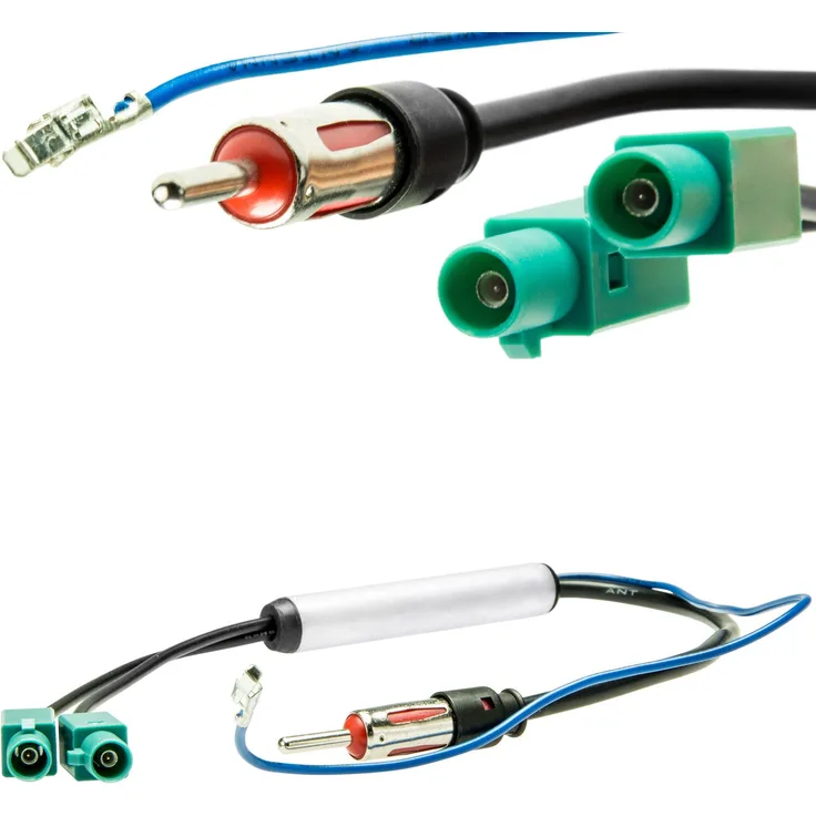 Adapter Universe Auto Radio Antennenadapter 2x Fakra Phantomeinspeisung DIN Anschluss Stabantenne, Blaues Kabel zum Anschluss an 12V