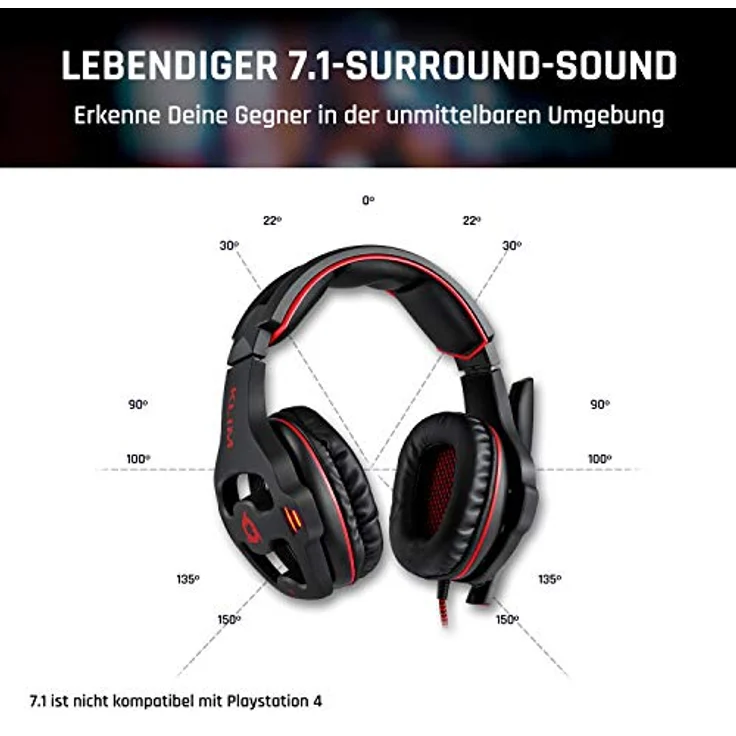 KLIM Mantis Gaming Headset - NEU 2023 - USB - Headset mit Mikrofon für PC, PS4, PS5, Nintendo Switch, Mac + 7.1 Surround Sound Noise Cancelling Gaming Kopfhörer - PS5 Headset – Bild 2