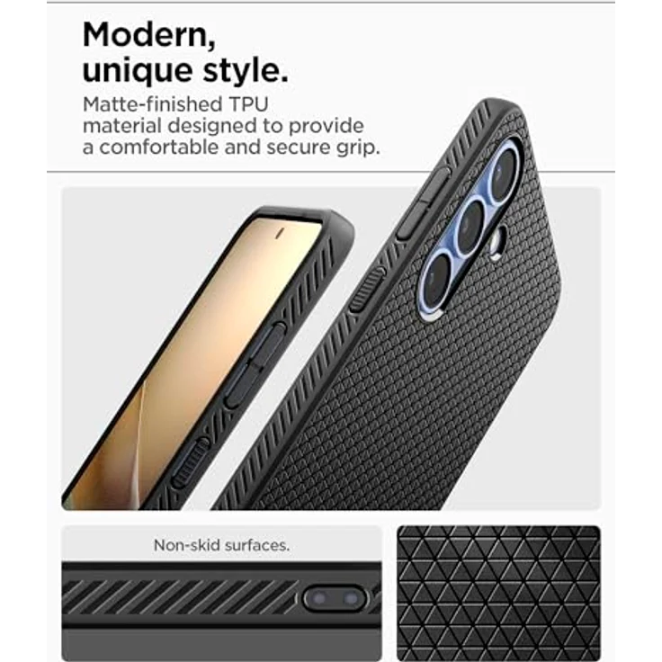 Spigen Liquid Air Hülle Kompatibel mit Samsung Galaxy S25 -Schwarz Gemustertes TPU, Air Cushion Technologie, Eckschutz, Spider Web - Handyhülle – Bild 5