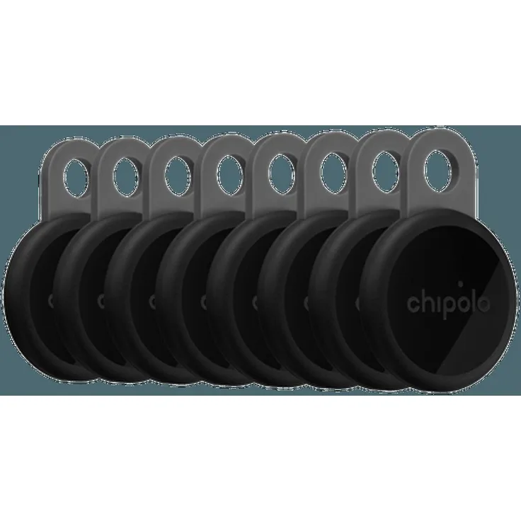 Chipolo LOOP Schwarz 8-Pack, Intelligente Bluetooth-Tracker mit 125 dB Lautstärke, wiederaufladbar über USB-C, kompatibel mit Apple Find My und Android Find Hub