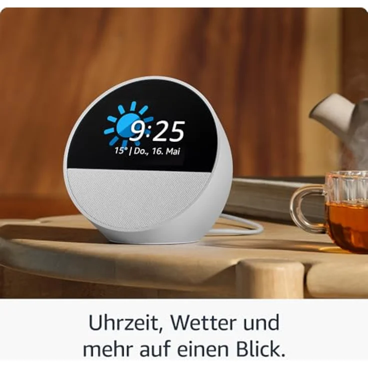 Amazon Echo Spot (2024), smarter Wecker mit sattem Klang und Alexa, Weiß – Bild 2