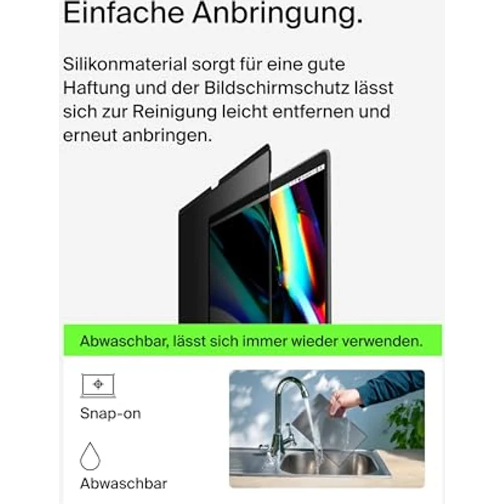 Belkin ScreenForce TruePrivacy Bildschirmschutz für MacBook Air 15" M2, entspiegelte Blickschutzfolie mit Silikonrand, Härtegrad 2H, leichter Anbringung und Wiederverwendbarkeit – Bild 3