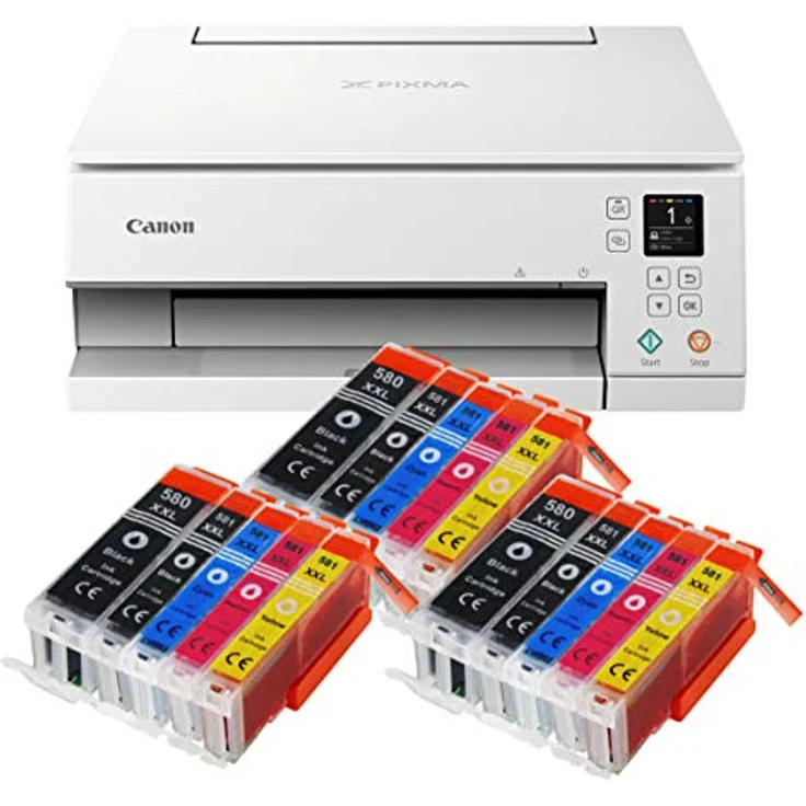 IC-Office TS6351a Farbtintenstrahl-Multifunktionsgerät All-in-One 3-in-1 (Drucker, Scanner, Kopierer, USB, WLAN, Apple AirPrint) Weiß + 15 XXL Tintenpatronen – Bild 1
