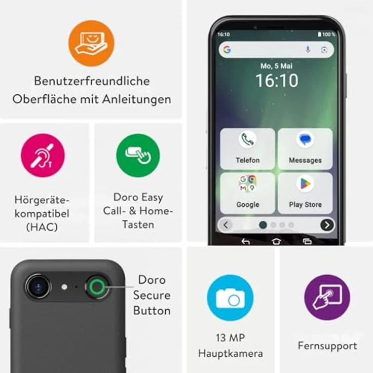 DORO Aurora A10, Smartphone mit 64 GB Speicher, Dual SIM, Bone – Bild 3