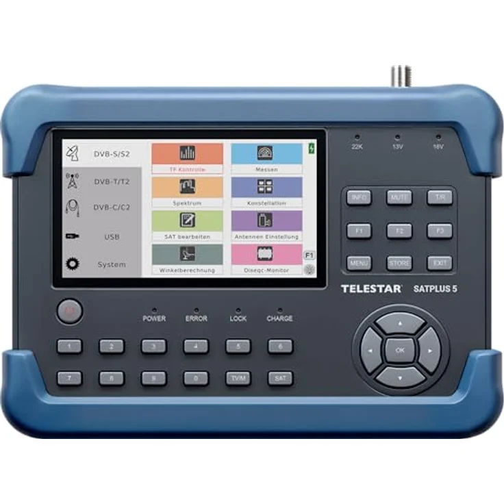 Telestar TELESTAR SATPLUS 5, SAT Messgerät für DVB-S/DVB-S2/DVB-C/DVB-T2 mit 5" Bildschirm, Live-TV-Bild, Lithium-Ionen-Akku, tragbar – Bild 1