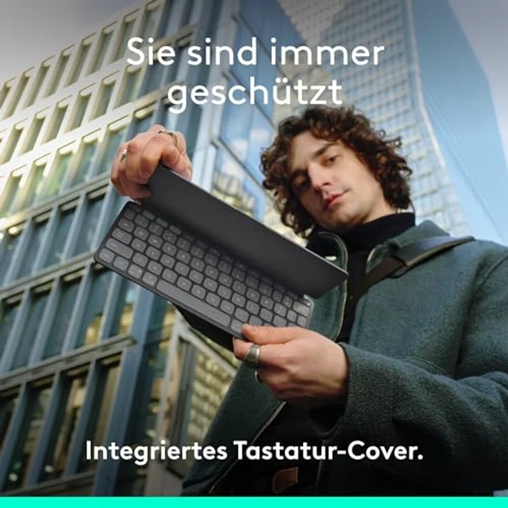 Logitech Keys-to-Go 2, mobile Bluetooth-Tastatur für Tablets mit integriertem Schutzcover, kabellose Tastatur für Windows, Android, Linux, iPad, iPhone, Mac, Apple TV, DEU QWERTZ - Grau – Bild 3