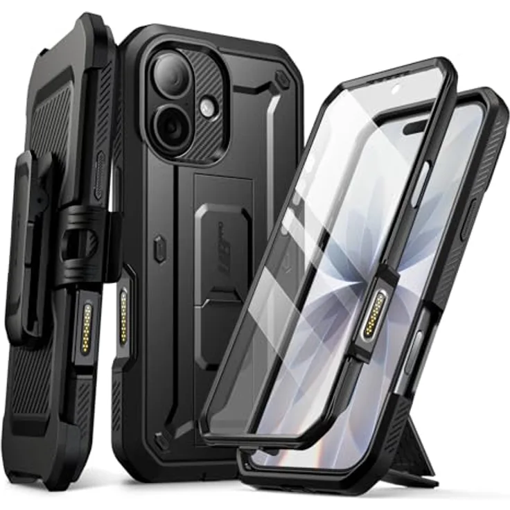 SUPCASE Unicorn Beetle Pro Hülle für iPhone 17, 360° Outdoor Schutzhülle mit Kamerasteuerungstaste, Displayschutz, Ständer und Gürtelclip, schwarz