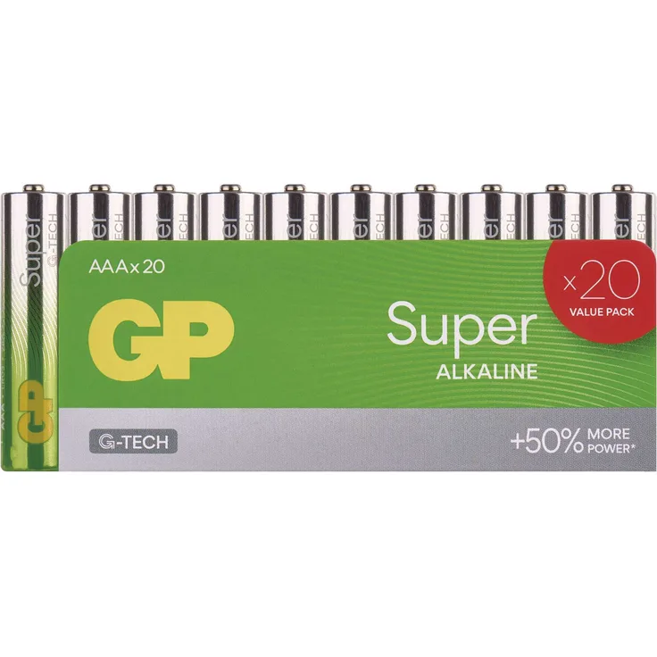 GP SUPER AAA LR03 Batterien, 20 Stück, alkalisch, 1,5 V, Folie