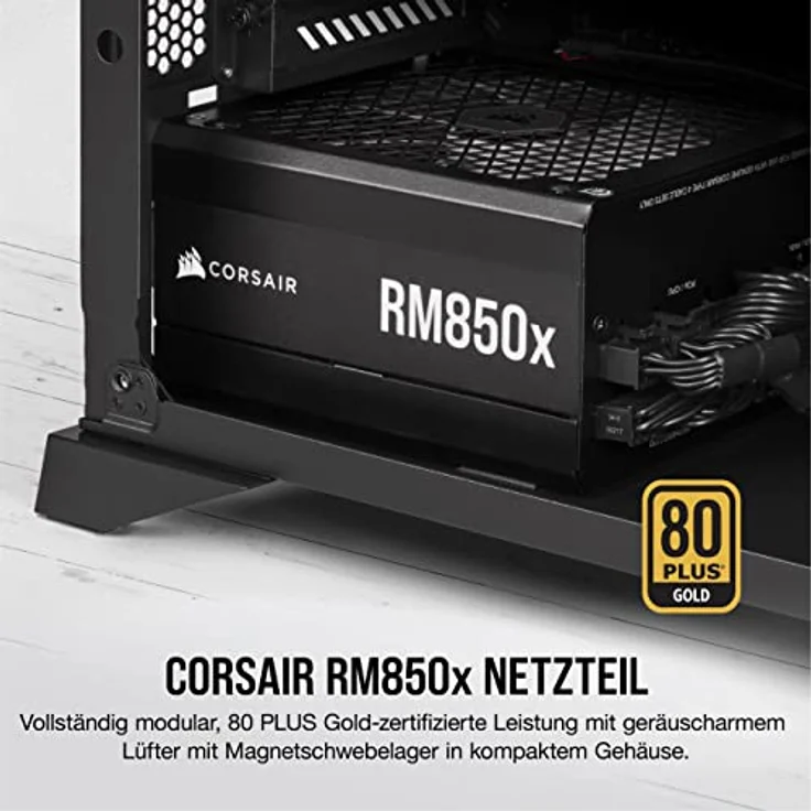 Corsair RM850x 80 PLUS Gold Vollmodulares 850 Watt ATX-Netzteil (135-mm-Lüfter mit Magnetschwebelager, Umfassende Kompatibilität, Japanische Kondensatoren, Extrem Schnelles Aufwachen) EU - Schwarz – Bild 2