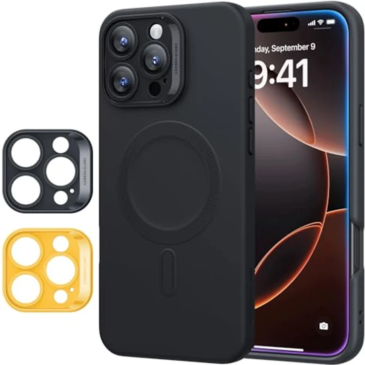 ESR iPhone 16 Pro Max Hülle MagSafe, Stoßfest mit vollständigem Display- und Kameraschutz, Glattes Silikon mit weichem Mikrofaserfutter, Schwarz – Bild 1