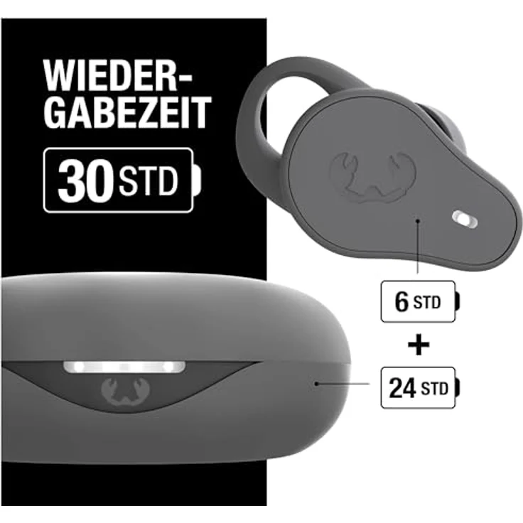 Fresh 'n Rebel Twins Move, kabellose In-Ear Bluetooth Sport Kopfhörer, Spritzwassergeschützt, Dual Master, Mit Mikrofon und klickbarer Taste und Lautstärkeregler, 30 Stunden Spielzeit (Storm Grey) – Bild 2