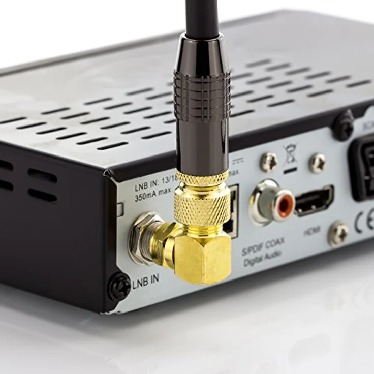 deleyCON 2 Stück Sat-Winkel-Adapter Set 90° Grad, vergoldet, F-Stecker auf F-Kupplung, ideal für begrenzte Platzverhältnisse – Bild 5