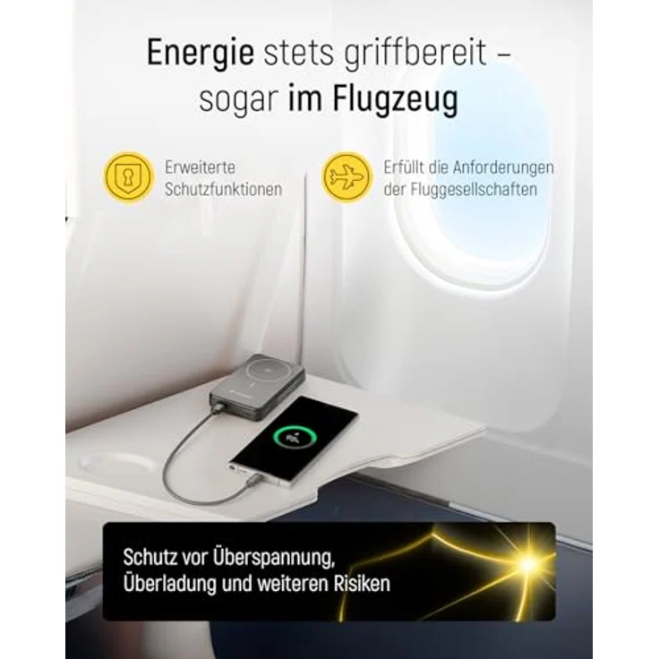 Wozinsky WLWP-10KA0Y3S Powerbank, 10000 mAh, 22,5W PD, Qi2, mit Ständer, Schwarz, 1x USB-A, 1x USB-C – Bild 4