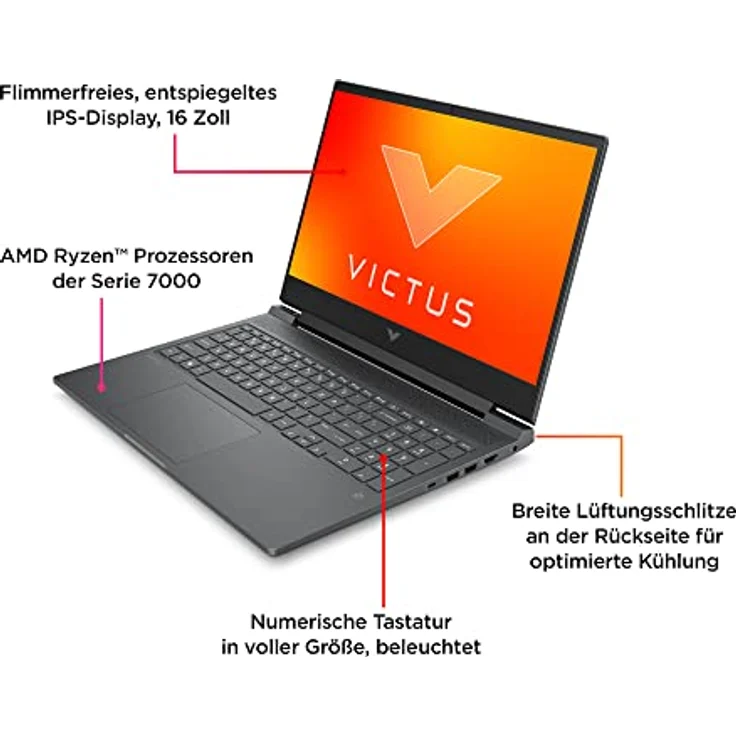 HP Victus Gaming Laptop | 16,1" FHD 144 Hz Display | AMD Ryzen 7-7840HS | 16 GB DDR5 RAM | 512 GB SSD | NVIDIA GeForce RTX 4060 | Windows 11 Home | QWERTZ Tastatur | Schwarz | [Exklusiv bei Amazon] – Bild 5