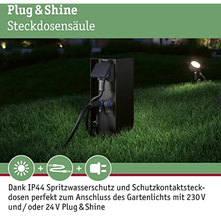 Paulmann 94700 Plug & Shine Außenleuchte Zubehör Steckdosensäule Rio IP44 Anthrazit Gartenbeleuchtungssystem Anschlüsse 2x 230V 2x Plug & Shine 24V – Bild 3