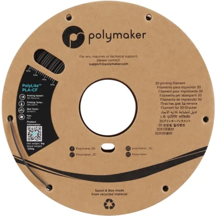 Polymaker PolyLite PLA-Kohlefaser Filament, 1,75 mm, 1 kg, stark kohlefaserverstärkt, matte Oberfläche, schwarze Farbe, 3D-Drucker-Filament – Bild 4