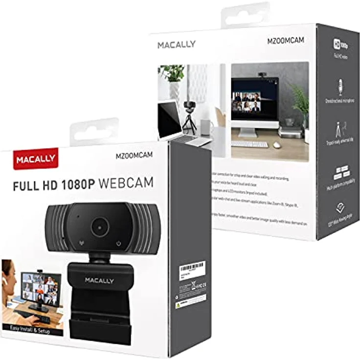 Macally MZOOMCAM, USB-A Full HD 1080p Webcam, schwarz mit Mikrofon, Stativ und Halterung - Preisvergleich – Bild 2