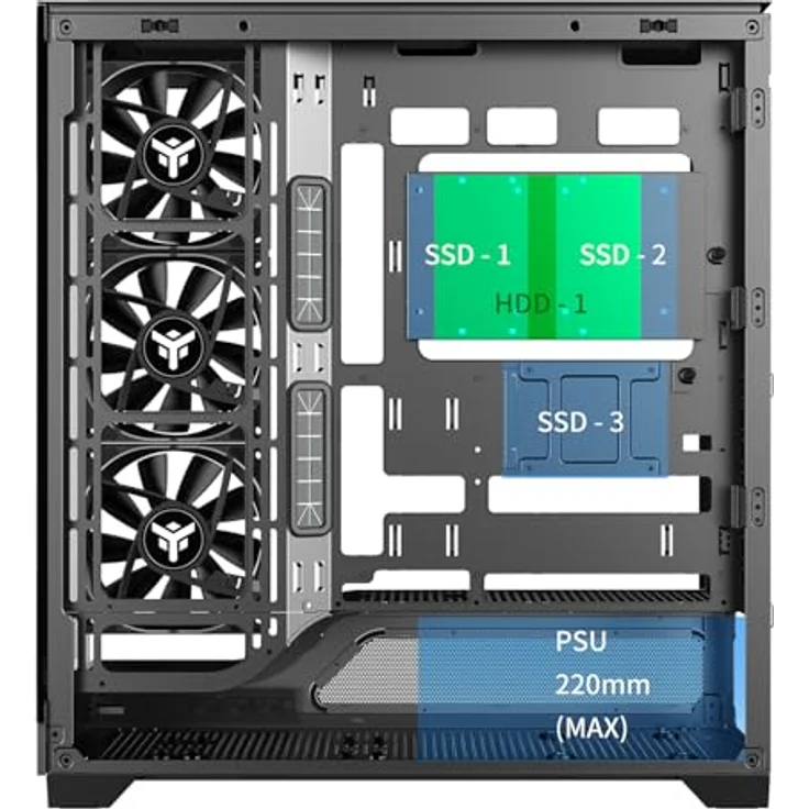 iTek SHOWBUI WAVE 82B, Tower PC-Gehäuse, Schwarz, ATX/ITX/micro ATX, Gaming, mit RGB-Beleuchtung in Blau, Grün und Rot, gehärtetes Glas, verbessertes Kabelmanagement – Bild 10