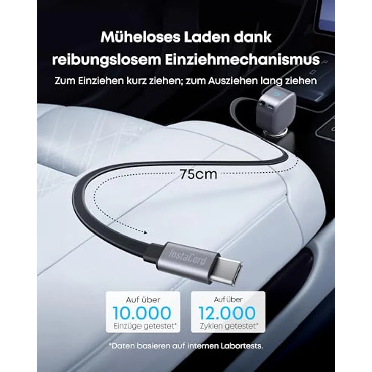 Anker USB-C Kfz-Ladegerät 75W Max, ultra-kompaktes Schnellladegerät mit einziehbarem Kabel für iPhone 16/15, MacBook Pro/Air, iPad und Galaxy, schwarz – Bild 4