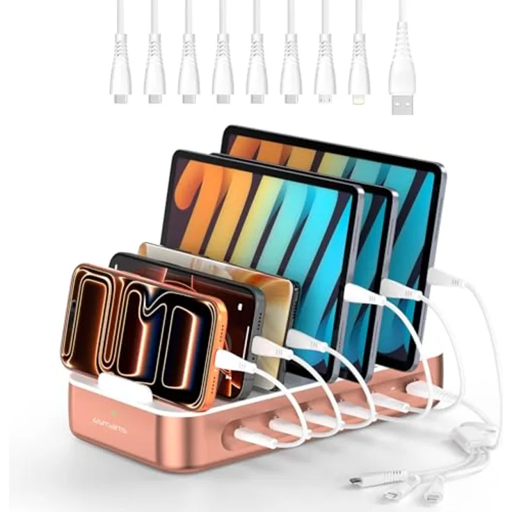 4smarts Ladestation Team 100W, 5C/1A, 6 Kabel inkl. 4in1-Multiladekabel, Kupfer, Wireless Charger, Sicherheitsfunktionen